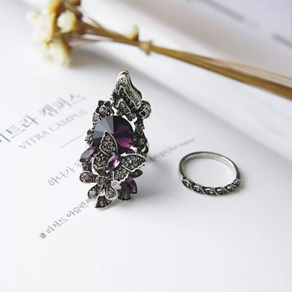 2Pcs/set Crystal butterfly retro index finger ring - Picture 2 of 9